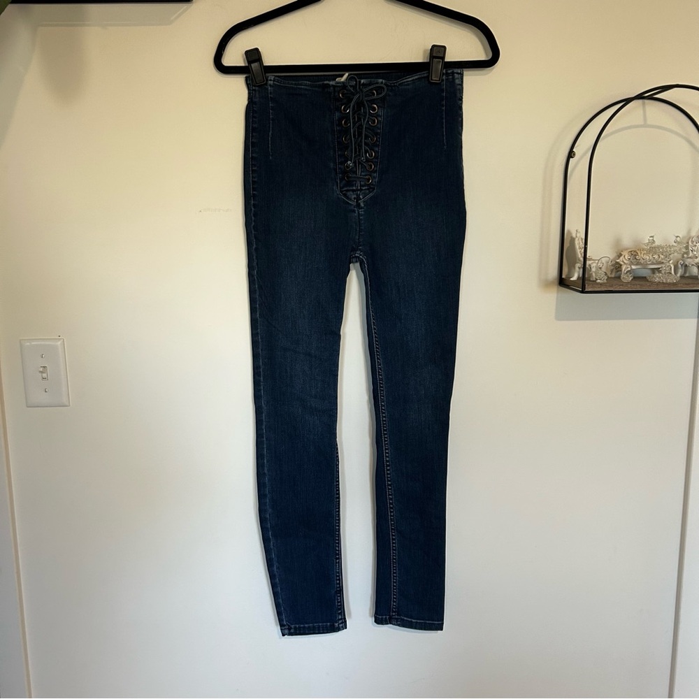 Free People Lace Up Fly Skinny Jeans Size 27‎